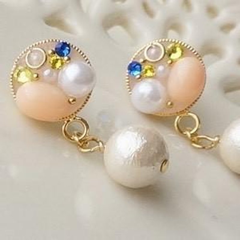 ♡ Cotton Pearl and Swarovski Bijou earrings / earrings - ต่างหู - โลหะ สีน้ำเงิน