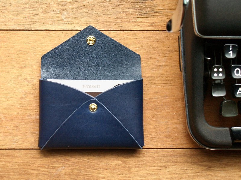 As Gift - Leather Card Case / Coin Case ( Custom Name ) - Navy Blue - ที่เก็บนามบัตร - หนังแท้ สีน้ำเงิน