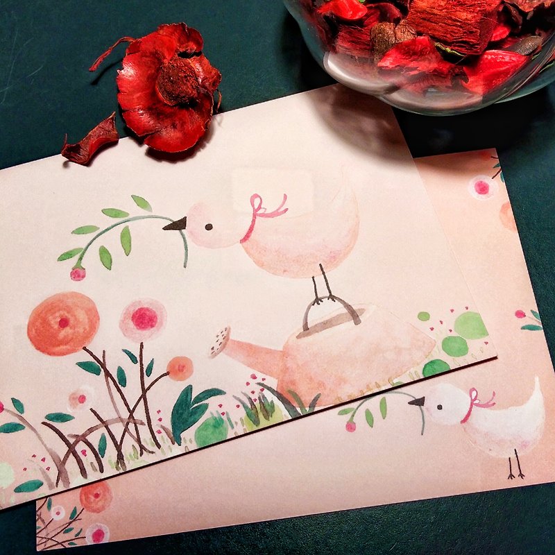 Birds in the garden / postcard - Cards & Postcards - Paper Pink