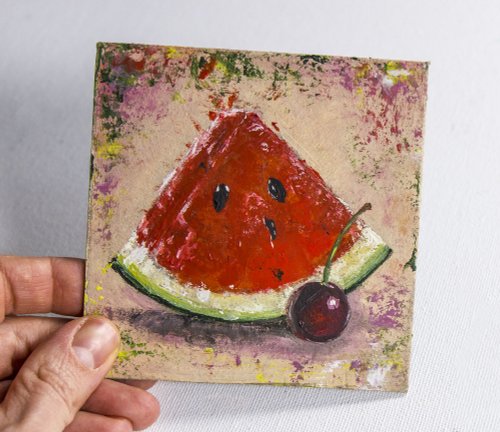 油絵 ミニ絵画【スイカ】 油絵】【ミニ絵画スイカ】 #油絵 #手書き #アート #絵画販売