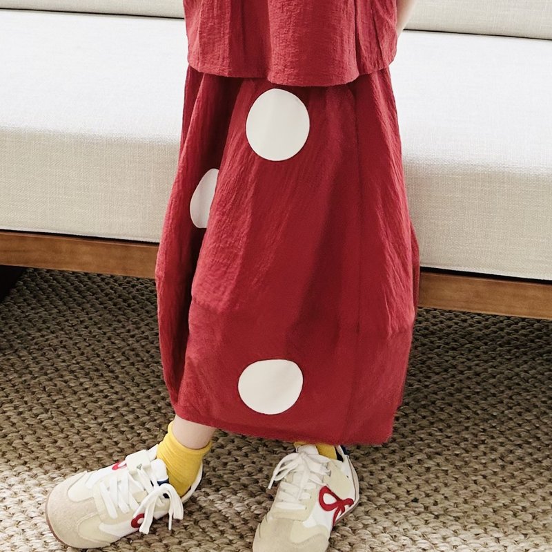 Washed large circle red lantern skirt/skirt children's clothing - กระโปรง - วัสดุอื่นๆ สีแดง