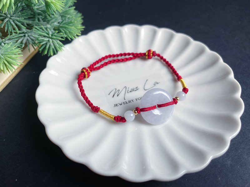 Christmas natural Burmese jade lavender peace buckle design bracelet gift birthday gift - Bracelets - Jade Red