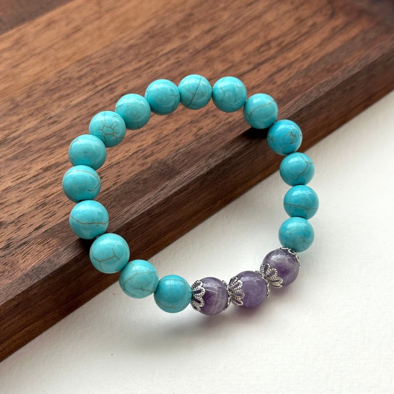 [Sagittarius Capricorn | December Birthday] Blue Turquoise Amethyst Flower Silver Bracelet Lucky Courage Social Person - Bracelets - Semi-Precious Stones Multicolor