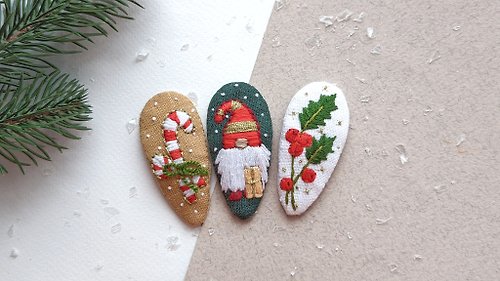 LittlePrincessDiana 聖誕刺繡髮夾、聖誕糖果髮夾、侏儒按扣夾