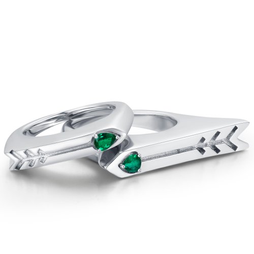 Majade Jewelry Design 箭心形祖母綠情侶對戒-愛的承諾戒指組合-純銀愛情圖章刻字印戒