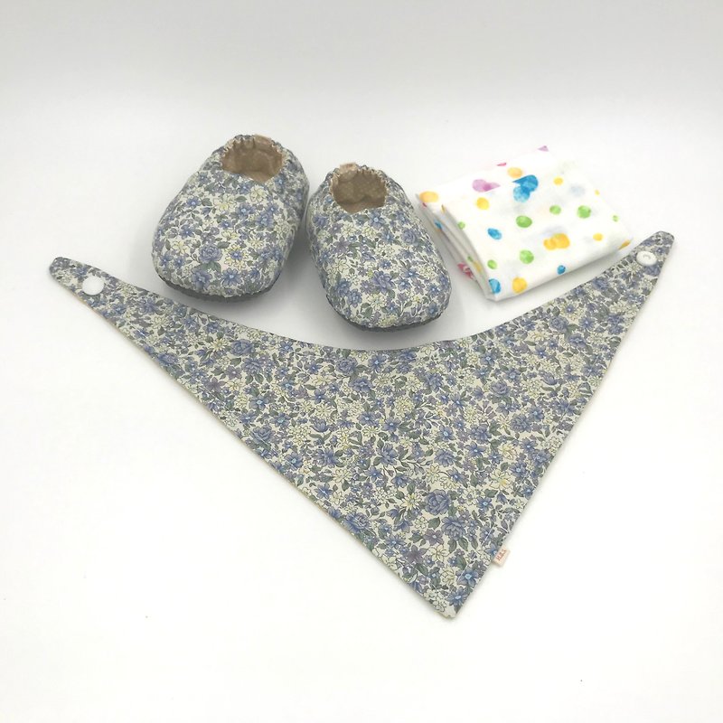 藍紫花-彌月寶寶禮盒(學步鞋/寶寶鞋/嬰兒鞋+2手帕+領巾) - 彌月禮盒 - 棉．麻 紫色