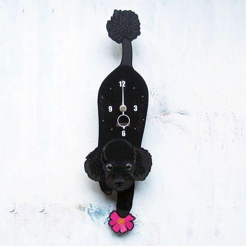 D-004 プードル(黒) - 犬の振子時計 - 時計 - 木製 ブラック