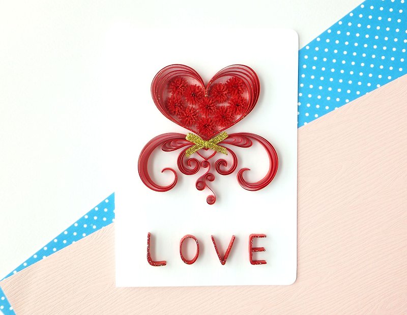 手作りロール紙カード-LOVEバレンタインカードユニバーサルカードロマンティックレッド - カード・はがき - 紙 レッド