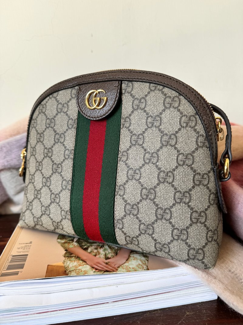 Genuine and authentic GUCCI chain presbyopic side backpack shell bag crossbody bag - กระเป๋าแมสเซนเจอร์ - โลหะ สีทอง