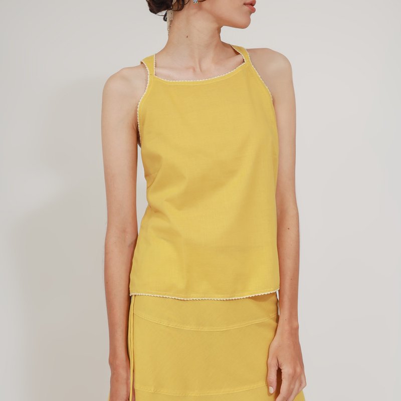 เสื้อผ้าฝ้ายไขว้หลัง, สีเหลือง - เสื้อผู้หญิง - ผ้าฝ้าย/ผ้าลินิน สีเหลือง