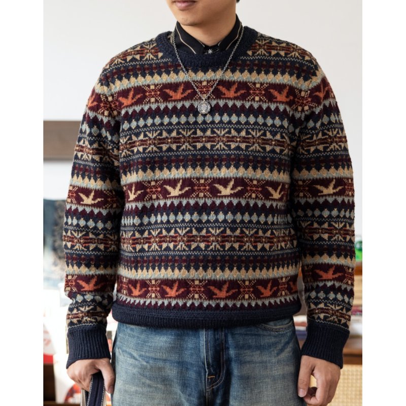 費爾島毛衣 純羊毛編織 圓領 男女皆可 北歐風 英式復古秋冬單品 - 男毛衣/針織衫 - 羊毛 多色