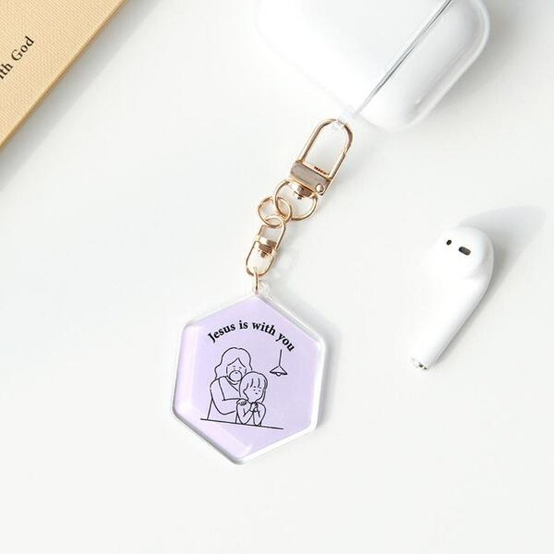 Gracebell Daily 系列  壓克力 Key Ring 01.Jesus is with you - 鑰匙圈/鑰匙包 - 塑膠 白色