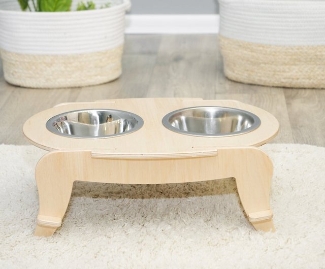 2 Bowl Dog Feeder Modern, Wooden Raised Dog Bowls Uk