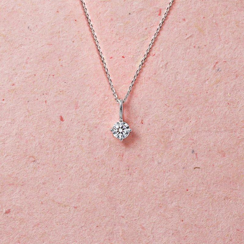 18K 13-point natural diamond simple four-claw set necklace - สร้อยคอ - เพชร สีเงิน