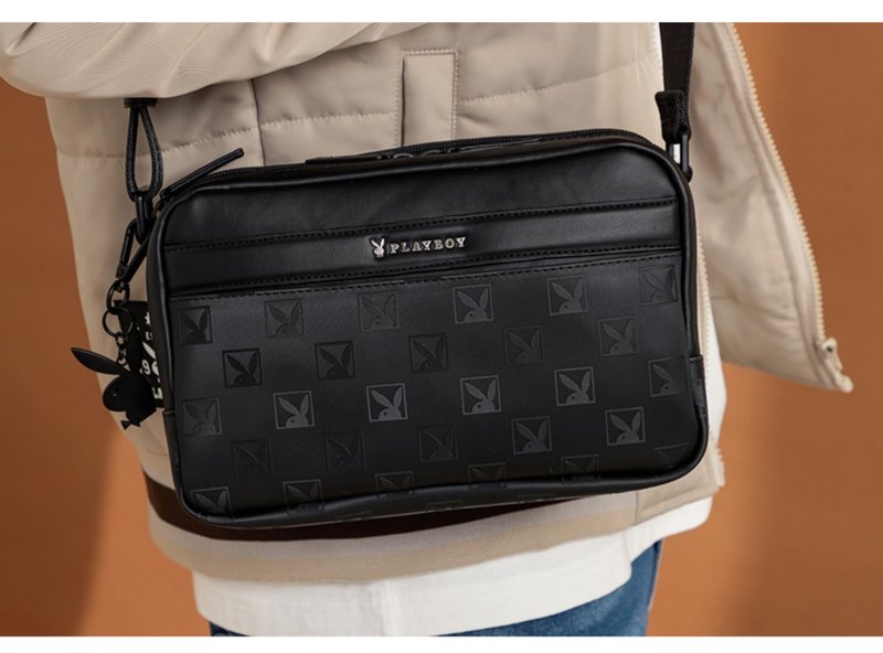 PLAYBOY - Double Layer Crossbody Bag Meaningful Series - Black - กระเป๋าแมสเซนเจอร์ - วัสดุอื่นๆ สีดำ