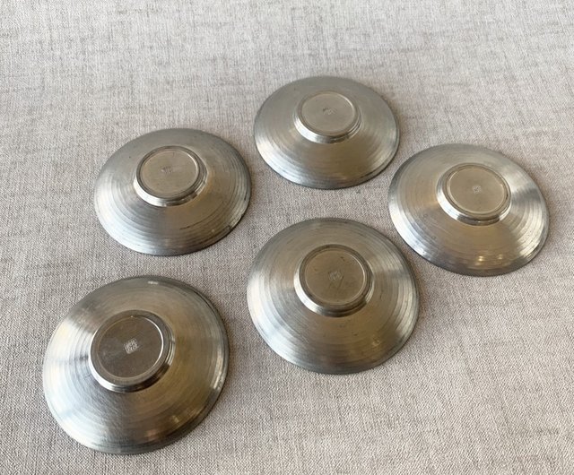 乾茂號造 茶壺 茶托 五客 錫製 金属工芸 在銘 茶道具 時代物