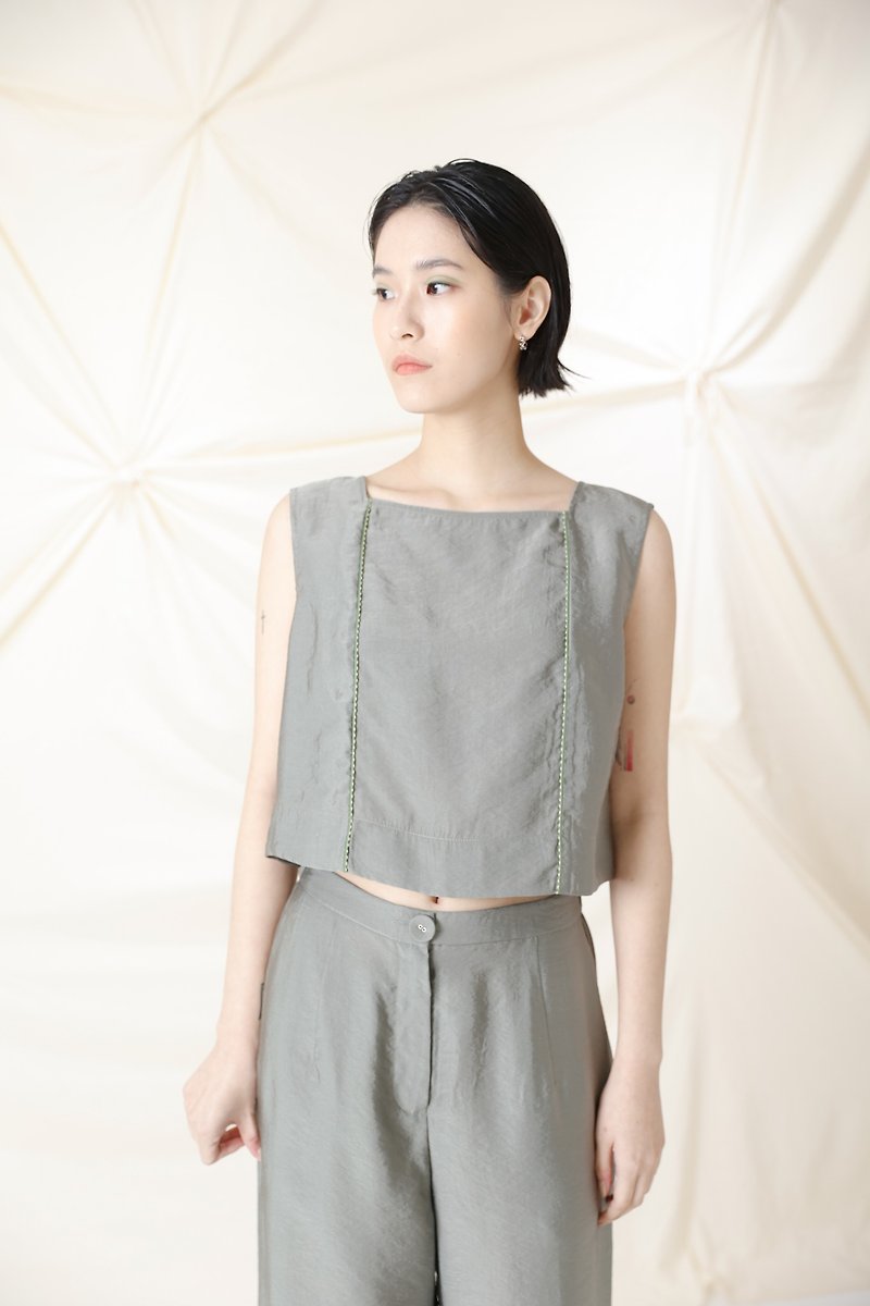 Square Neck Cut Out Vest - Women's Vests - Other Man-Made Fibers Green