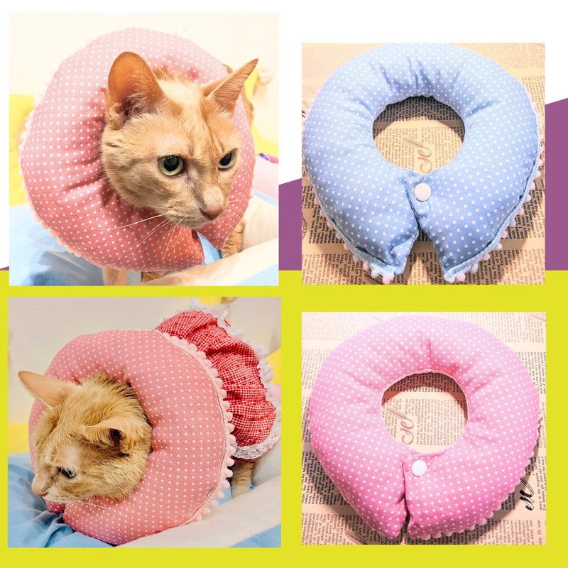 Round and soft Elizabeth collar like a neck pillow Prevents licking wounds Prevents scratching Post-surgery collar for cats - Collars & Leashes - Cotton & Hemp Pink