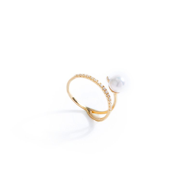 Akoya Pearl Gemstone Ring 925 Silver Thick Plated 18K Gold Imbosom Pearl Ring - แหวนทั่วไป - ไข่มุก สีทอง