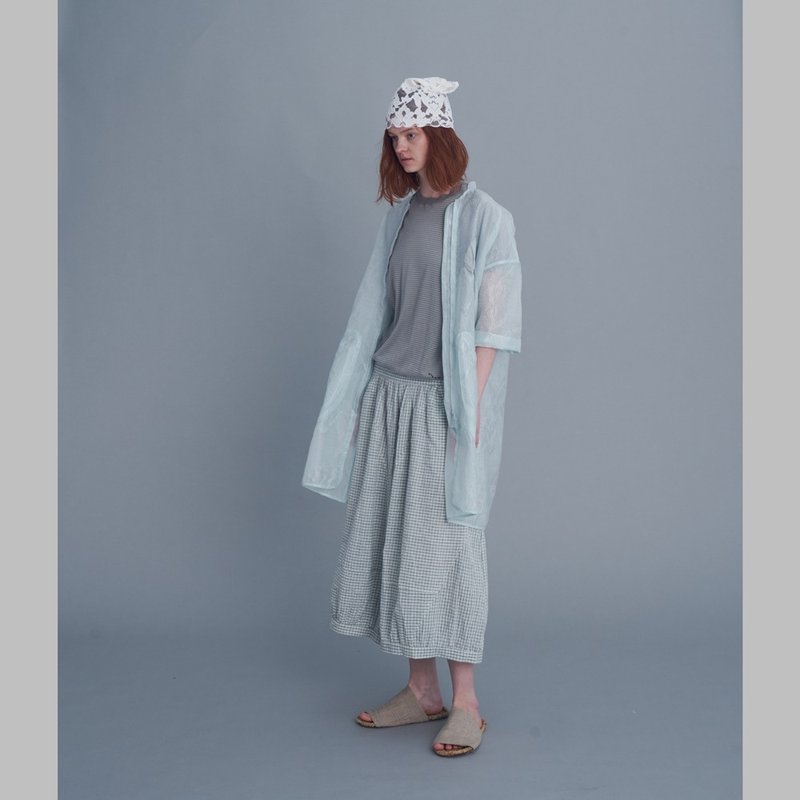 2301D03 Cellophane 3D Pocket Long Coat (Green, White) - Women's Casual & Functional Jackets - Nylon Green