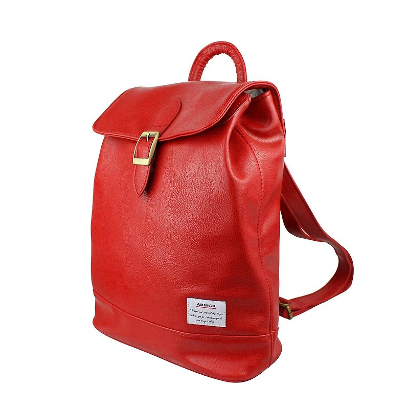 AMINAH-Crimson Fairy Tale Backpack【am-0223】 - กระเป๋าเป้สะพายหลัง - หนังเทียม สีแดง