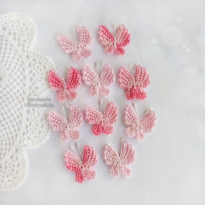 Butterfly patch, Set of pink butterfly, Crochet Butterfly applique, Scrapbooking - อื่นๆ - ผ้าฝ้าย/ผ้าลินิน สึชมพู