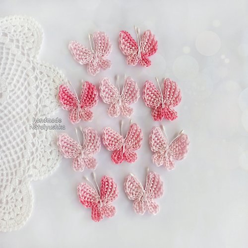 WithLoveNatalia Butterfly patch, Set of pink butterfly, Crochet Butterfly applique, Scrapbooking