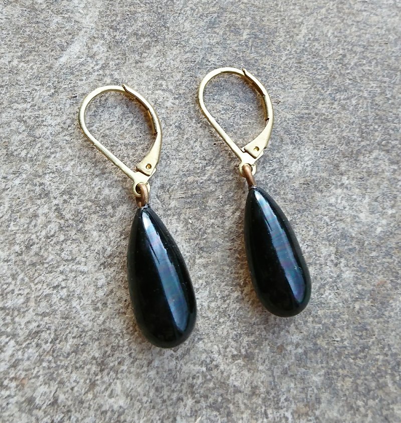 黑色古董玻璃耳環 - 耳環/耳夾 - 其他金屬 黑色