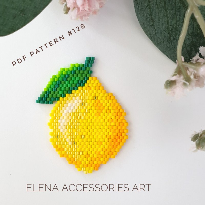 Beaded lemon brick stitch PDF pattern for miyuki delica 11/0 seed beads - 其他數位商品 - 其他材質 