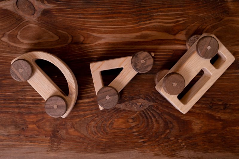 Geometric Wooden Toy Cars, Natural Wooden Toy Cars, Natural Gift Toy for Kids - 寶寶/兒童玩具/玩偶 - 木頭 咖啡色