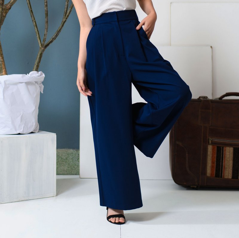 エレガントなファンタジージャーニーワイドバージョンパンツファンタジージャーニーハイウエストパンツ - パンツ レディース - ポリエステル ブルー