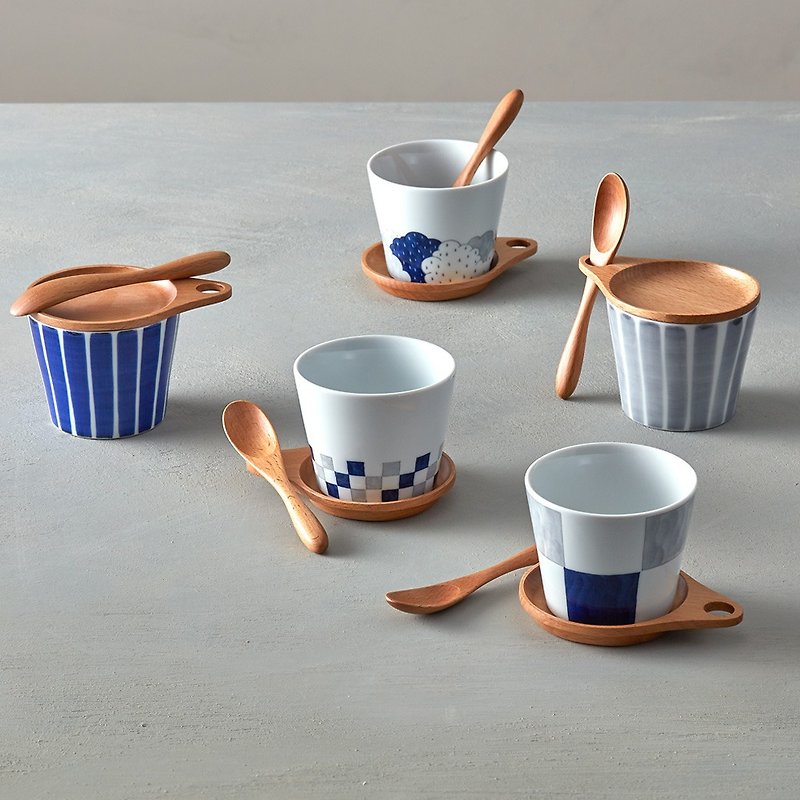 Ishimaru Hasamiyaki-Snack Cup and Plate Set-With Spoon (3 Pieces)-2 Pieces Set - Teapots & Teacups - Porcelain White