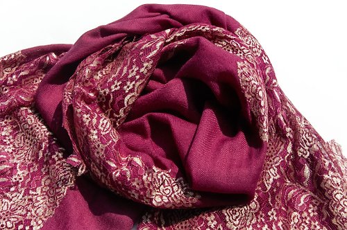 omhandmade 手織圍巾 編織圍巾 喀什米爾Cashmere/針織圍巾/純羊毛圍巾-蕾絲