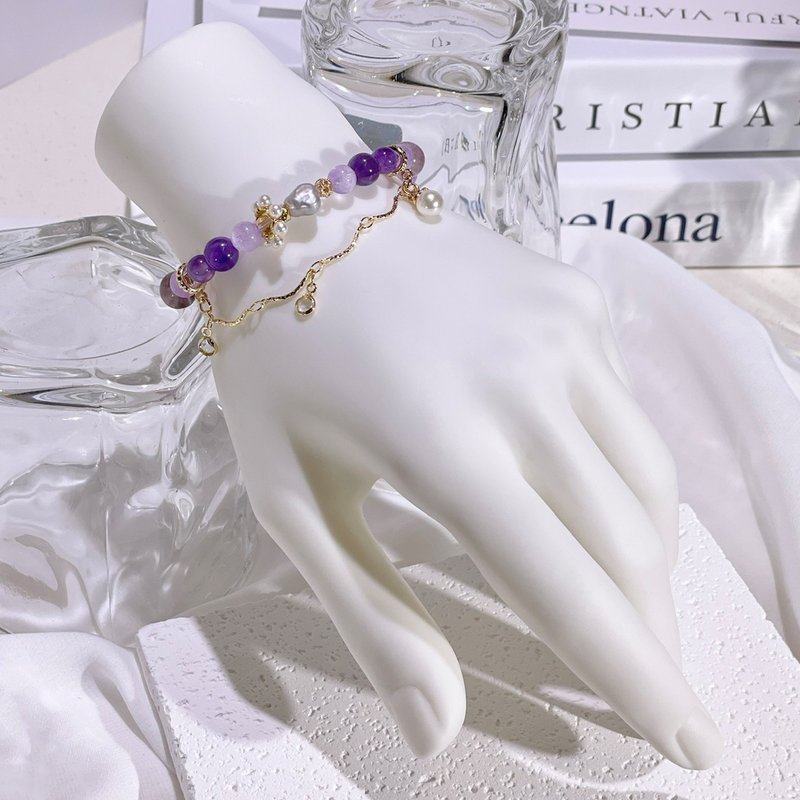 Balanced Dream Amethyst | Baroque Freshwater Pearl | Crystal Bracelet A2404 - สร้อยข้อมือ - คริสตัล สีม่วง