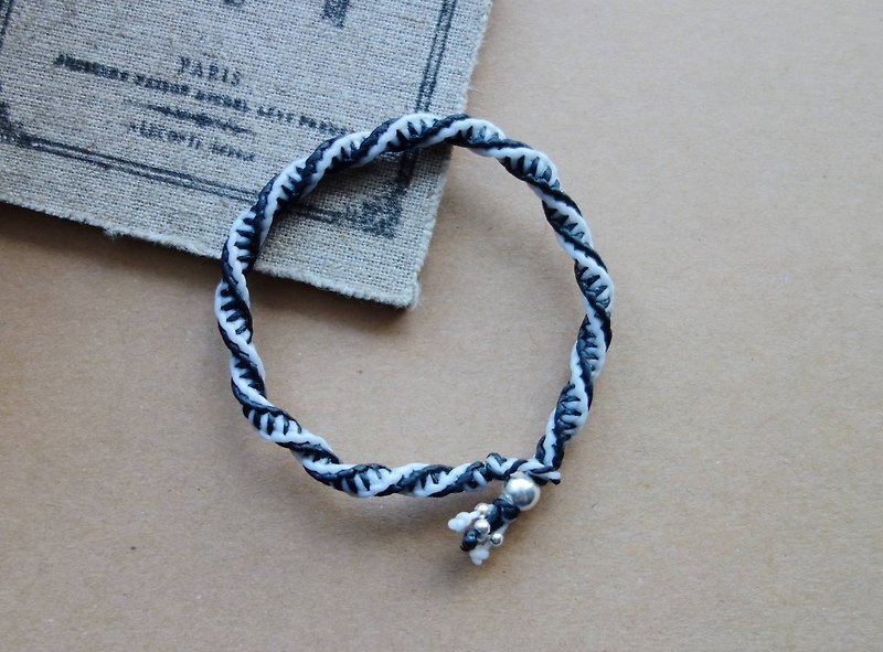 Black and White Piano Rhapsody Sterling Silver Silk Wax Thread Braided Bracelet Thin Bracelet - Bracelets - Other Metals Transparent