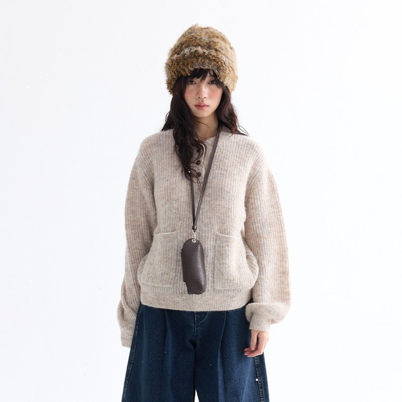 Henley Neck Alpaca Wool Blend Sweater | Knitwear | Two Colors | Winter Collection | Sora-2004 - สเวตเตอร์ผู้หญิง - ขนแกะ หลากหลายสี