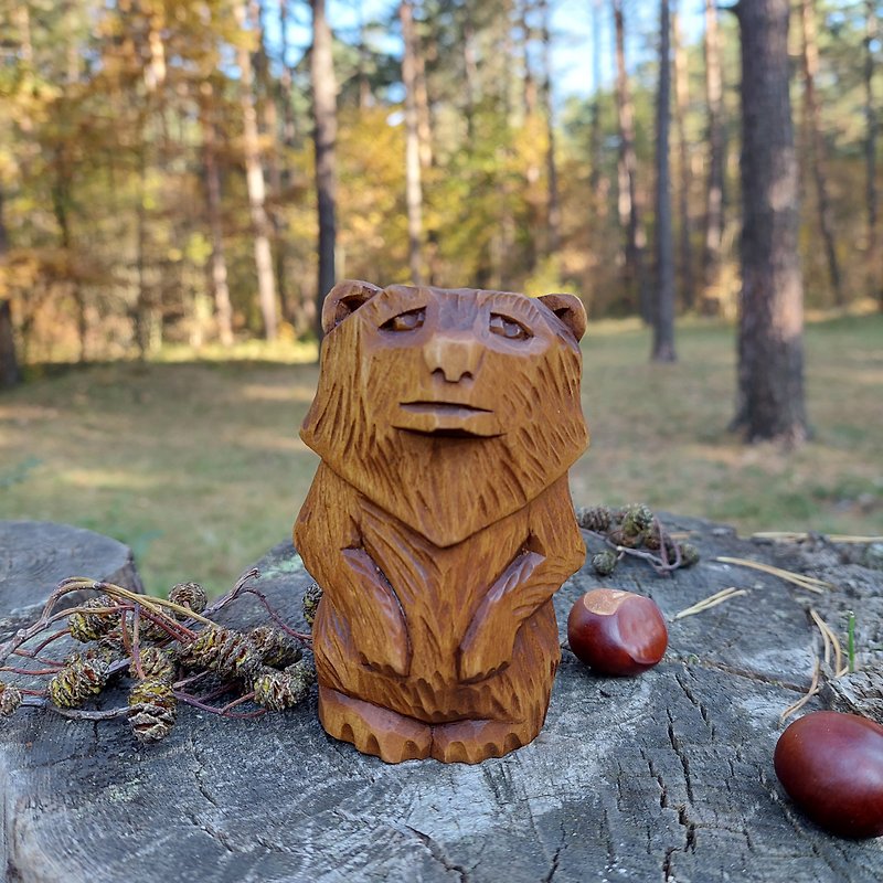 wood statue of bear figurine - Kids' Toys - Wood Brown
