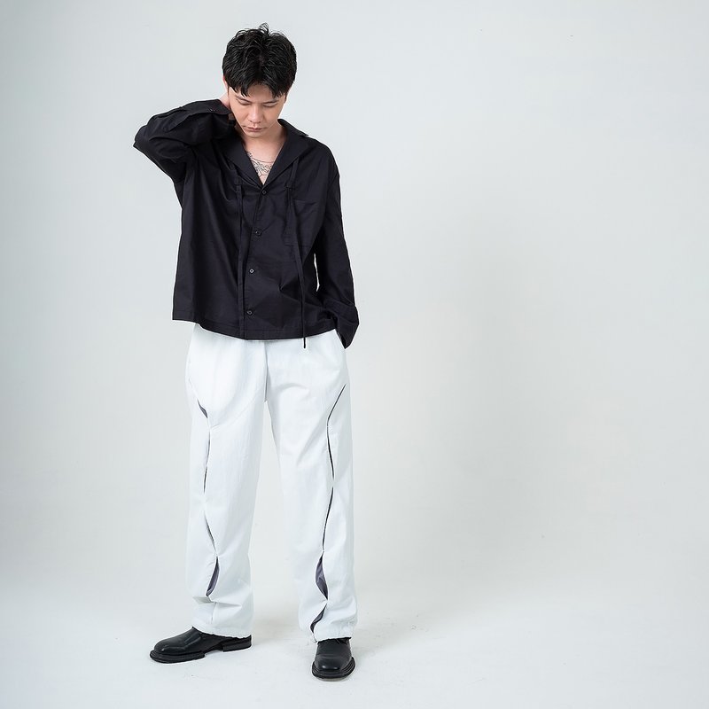 配色網眼拼接休閒褲 / White / - 男長褲/休閒褲 - 尼龍 白色