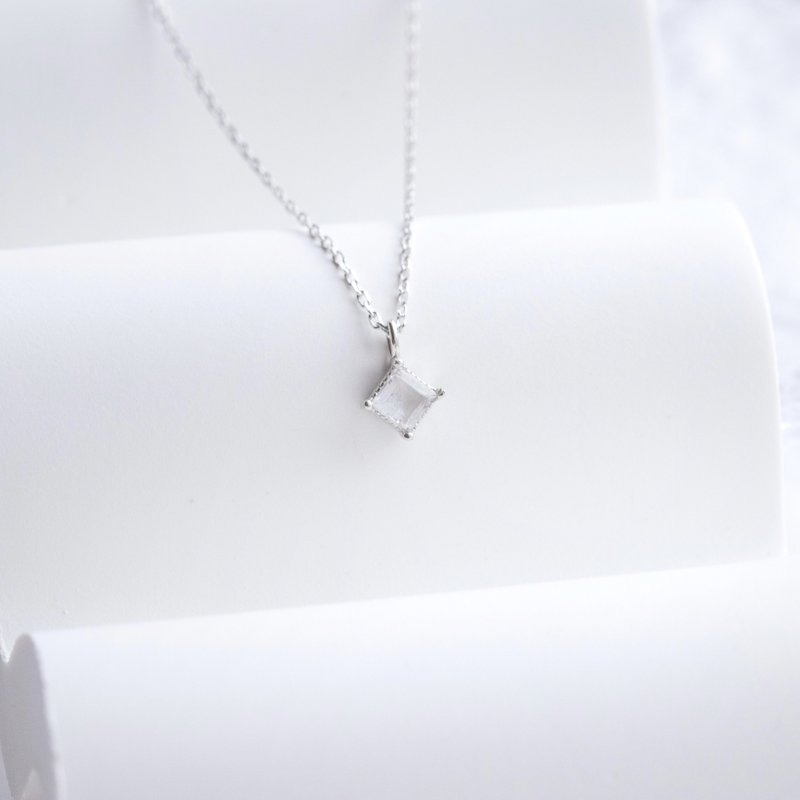 白水晶925純銀方塊項鍊 - 項鍊 - 寶石 銀色