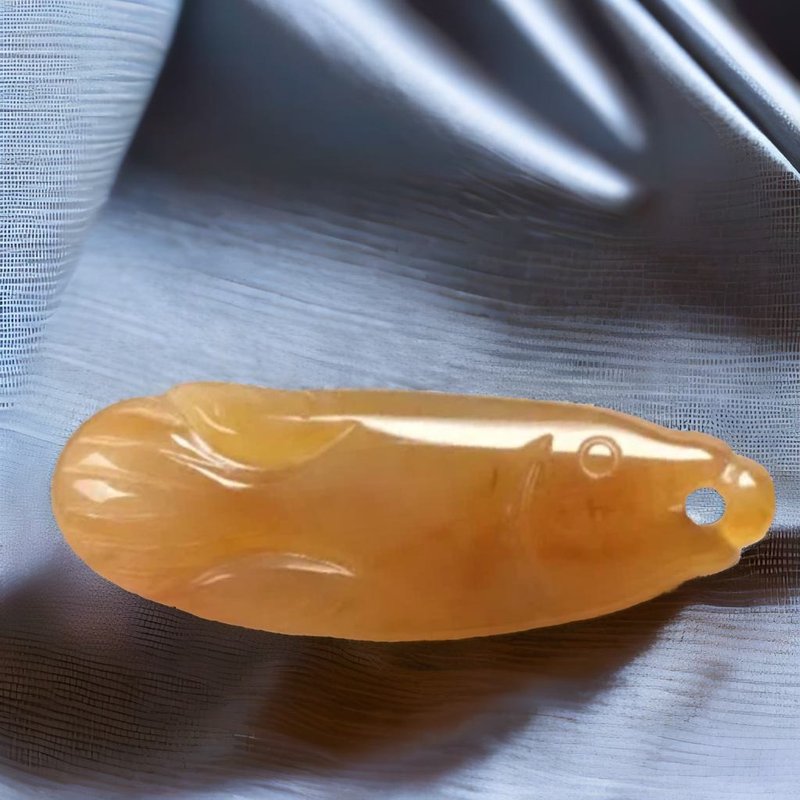 冰紅翡翠魚 | 天然緬甸A貨翡翠 | 送禮 - 吊飾/掛飾 - 玉石 橘色