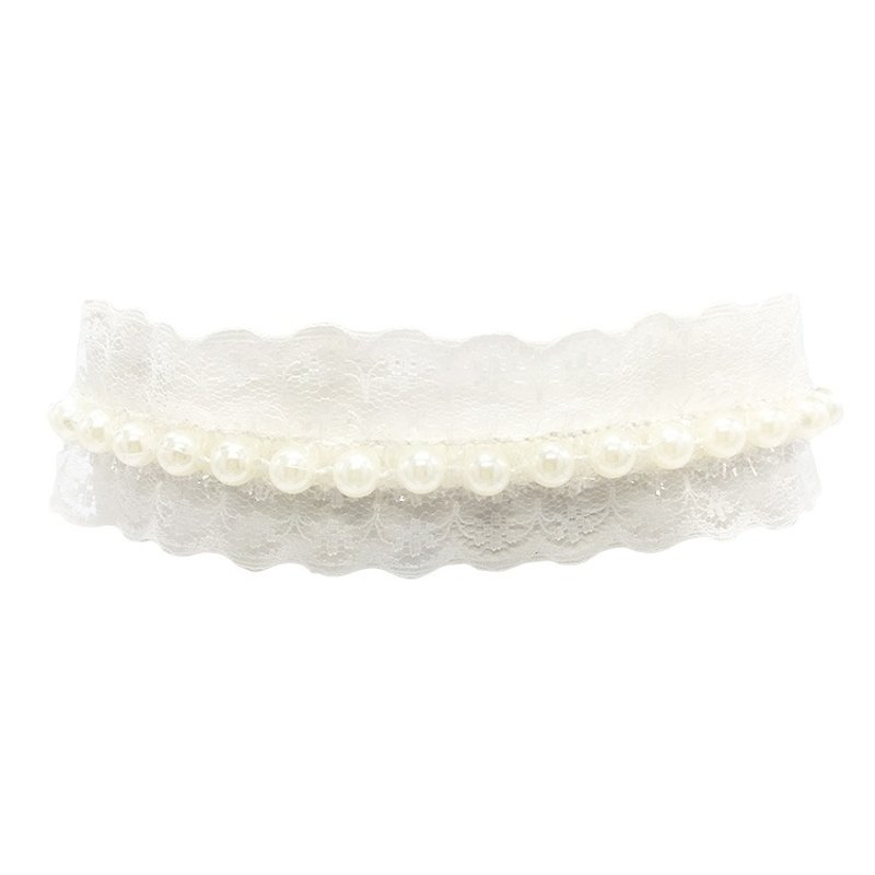白色珍珠蕾絲頸鍊 - 項鍊 - 其他材質 白色