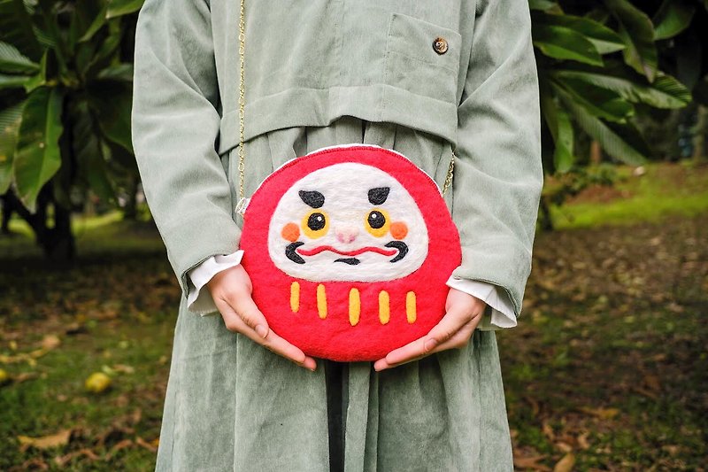 Fuqi Dharma tumbler wool felt side backpack - กระเป๋าแมสเซนเจอร์ - ขนแกะ สีแดง