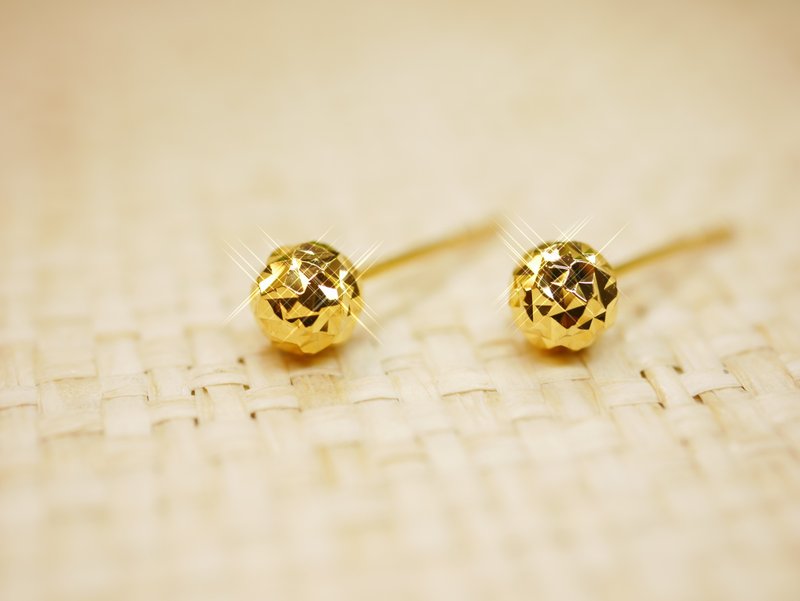 Gold earrings-engraved bead earrings-gold 9999 - ต่างหู - ทอง 24 เค สีทอง