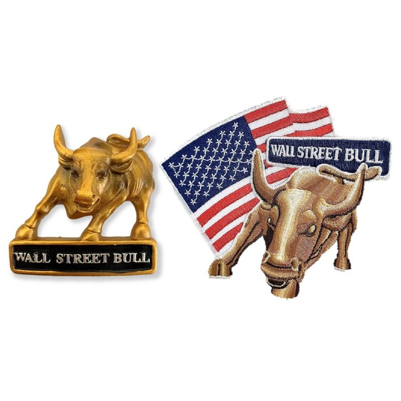 紐約華爾街銅牛Wall Street Bull冰箱磁鐵+華爾街銅牛布標【2件組 - 磁鐵 - 橡膠 多色