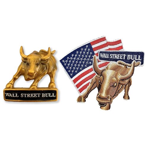 A-ONE 紐約華爾街銅牛Wall Street Bull冰箱磁鐵+華爾街銅牛布標【2件組