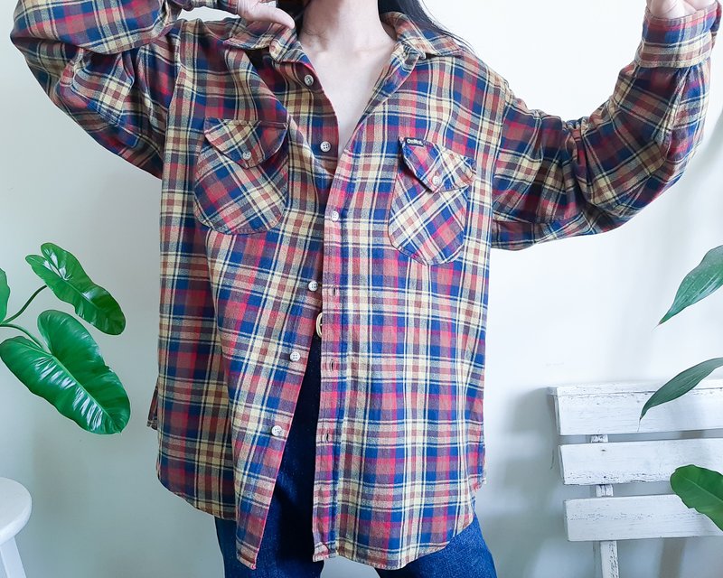 OshKosh B'Gosh 棉質格紋襯衫 黃色 海軍藍 棕色 紅色 夾克 - 男襯衫/休閒襯衫 - 棉．麻 多色