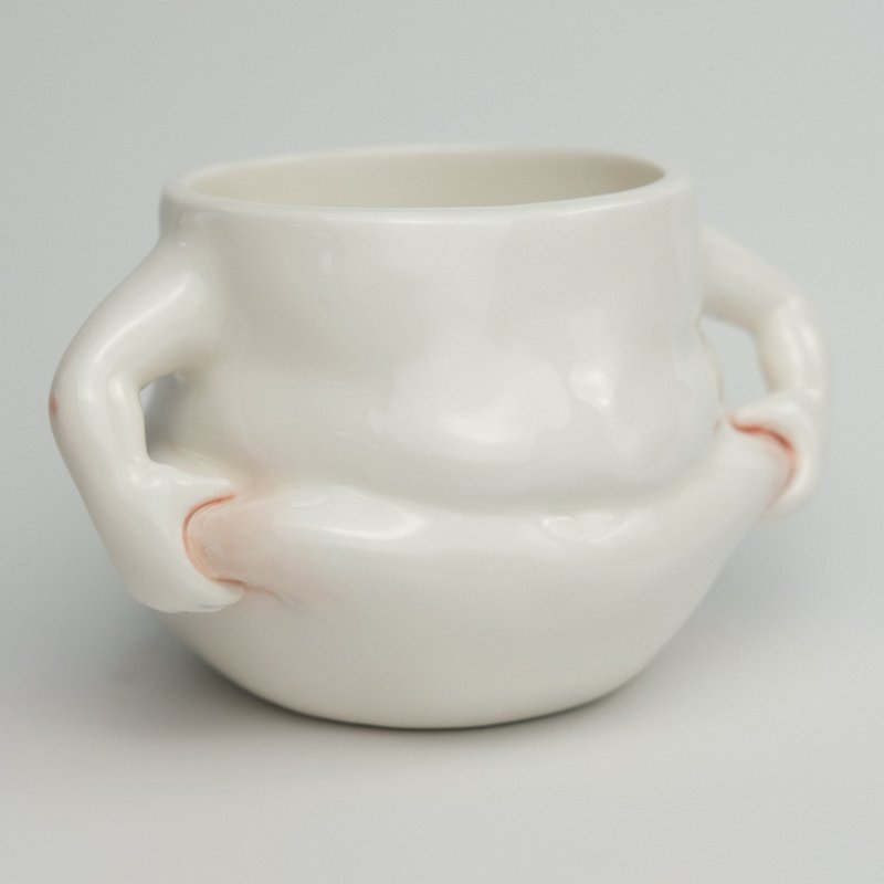 เครื่องลายคราม แก้ว ขาว - Pinch belly mug handmade ceramic mug/breakfast mug