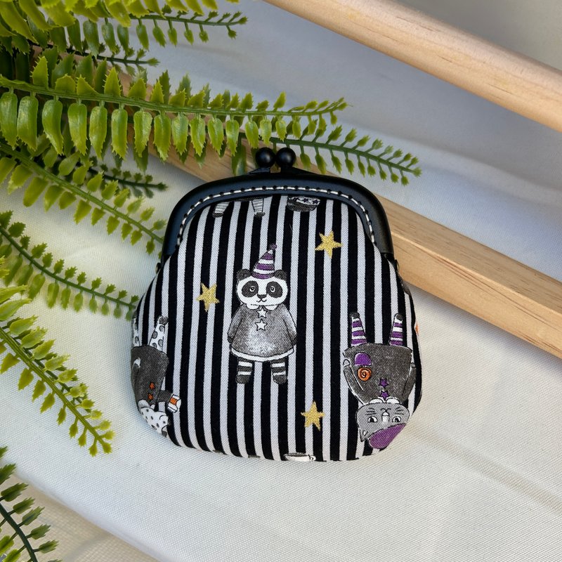 [Circus] black striped coin purse#小口金包#cute#Japanese#storage - กระเป๋าใส่เหรียญ - ผ้าฝ้าย/ผ้าลินิน สีเทา