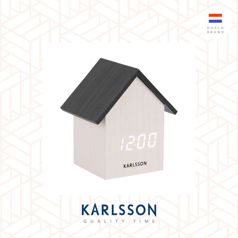 荷蘭Karlsson,LED Alarm clock House white wood 房子電子鬧鐘白 - 時鐘/鬧鐘 - 木頭 白色