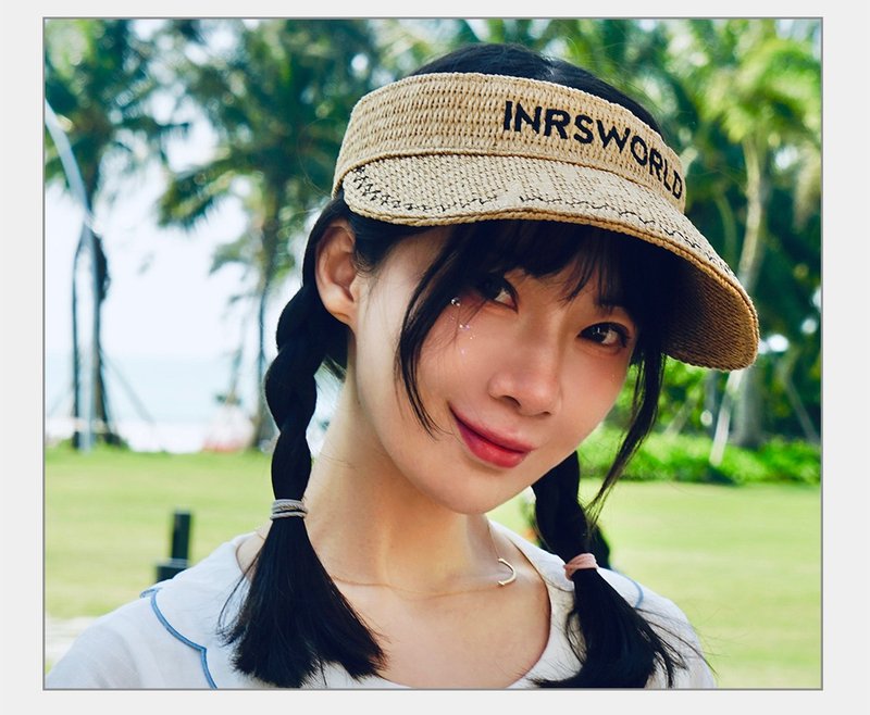 【INRSWORLD】草帽空頂帽 遮陽帽 編織帽【春天來了】 - 帽子 - 棉．麻 卡其色